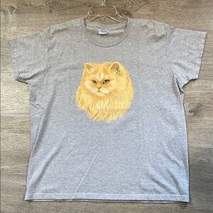 Cat Shirt XL Gray Ladies Gildan Animal Pet Persian Golden Orange Kitty Long Hair